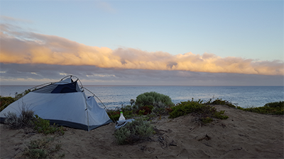 Camping setup on the beach