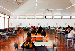 Dining Hall shot with students eating at tables