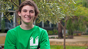 UniHaller Liam hanging out in the lower quad