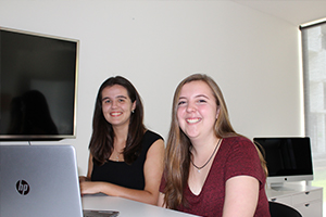 Image of students Claudia and Jasmine working together in the Innovation space